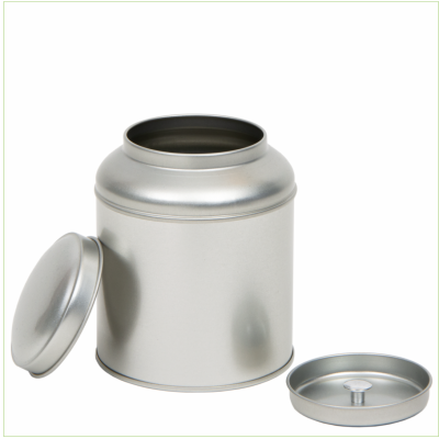 Rond blik met deksel en binnendeksel groot, zilver - circa 200 gram - 